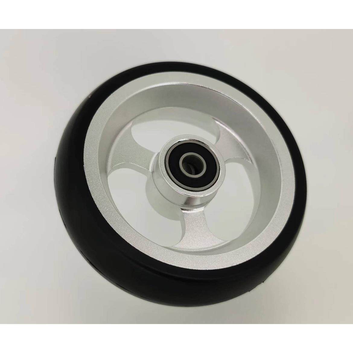 轮椅配件前轮带轴承4寸5寸万向轮PU实心轮铝合金材质