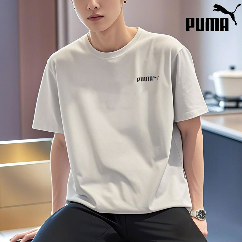 PUMA彪马男子纯棉T恤衫2025夏季新款透气健身服上衣宽松套头短袖