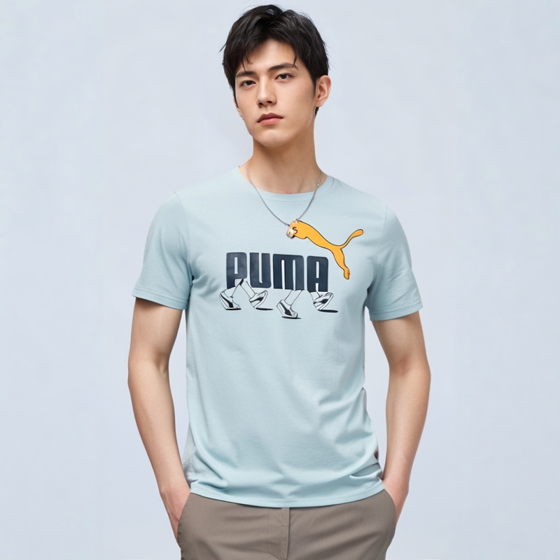 PUMA彪马运动T恤男装2025夏季新款五分袖跑步上衣印花短袖套头衫