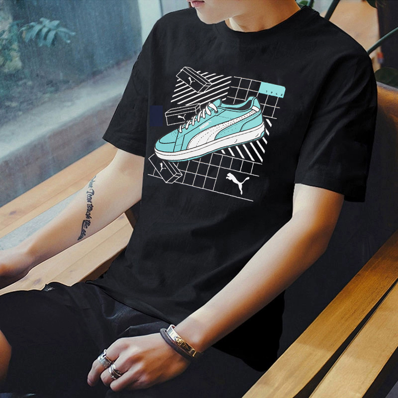 PUMA彪马黑色短袖男装2025秋季新款运动服休闲上衣半截袖纯棉T恤