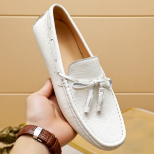 路痴2026经典 头层牛皮豆豆鞋 男潮流百搭懒人驾车休闲皮鞋 白色新款