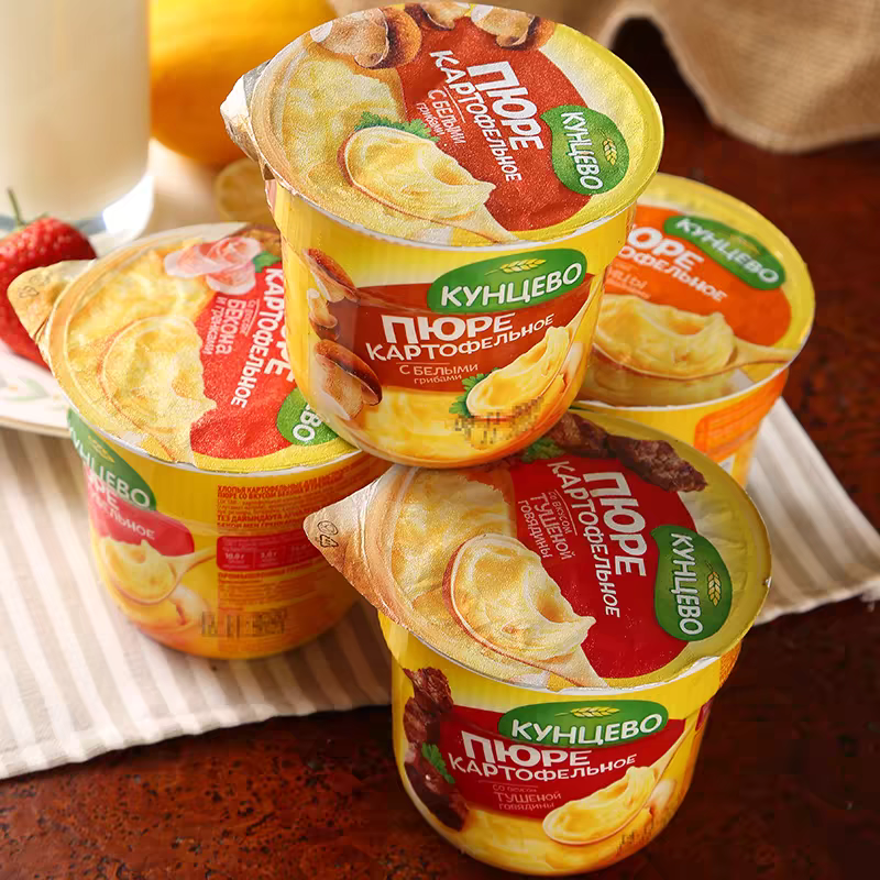 俄罗斯进口昆采沃土豆泥鸡肉焖牛肉白蘑菇培根香葱面包干味土豆泥
