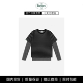 shell韩国小众条纹波点拼接假两件长袖 theBarnnet T恤女 现货