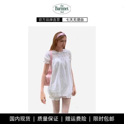 【现货】theBarnnet shell娃娃领泡泡袖刺绣连衣裙花苞裤两件套女