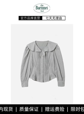 【现货】theBarnnet shell法式泡泡袖压褶收腰衬衫女翻领遮肉上衣