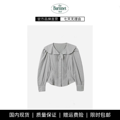 【现货】theBarnnet shell法式泡泡袖压褶收腰衬衫女翻领遮肉上衣
