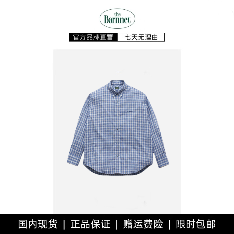 【现货】新款韩国八奶theBarnnet 单排扣翻领简约格子衬衫上衣女