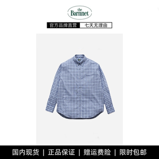 韩国八奶theBarnnet 现货 新款 上衣女 单排扣翻领简约格子衬衫