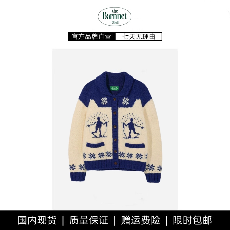 【现货】theBarnnet shell针织印第安小人提花外套羊驼毛针织开衫