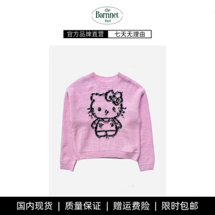 shell韩小众毛边字母卡通猫刺绣宽松针织毛衣 theBarnnet 现货