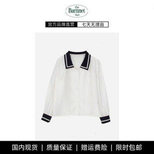 shell韩国东大门复古学院风拼色翻领雪纺衬衫 theBarnnet 现货