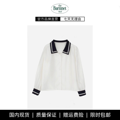 【现货】theBarnnet shell韩国东大门复古学院风拼色翻领雪纺衬衫