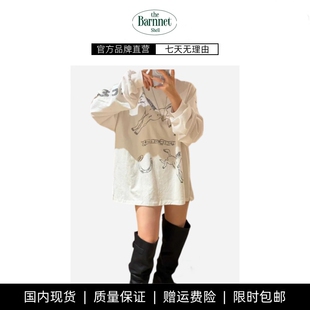 theBarnnet shell韩俏皮素描画马上发财印花长袖 套头T恤 现货