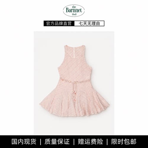 【现货】theBarnnet shell夏韩国设计师金冬天款格纹荷叶边连衣裙