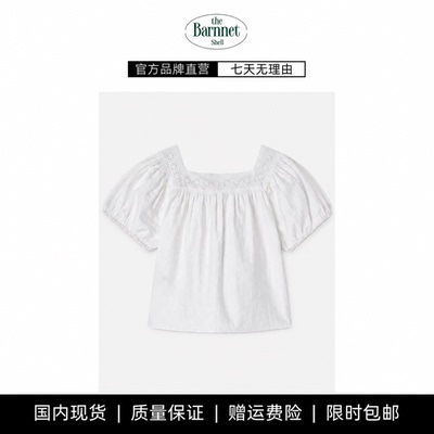 【现货】theBarnnet shell韩系女花边方领泡泡袖衬衣白色短袖上衣