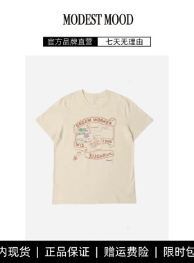 【现货】韩国modest mood小众复古印花小众宽松短袖上衣T恤女