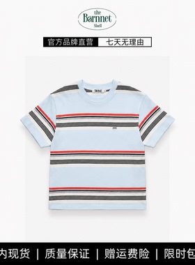 【现货】theBarnnet shell韩国东大门条纹撞色短袖T恤字母刺绣女