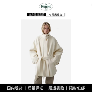 【现货】theBarnnet shell韩国立领纯色毛呢大衣女单排扣系带外套