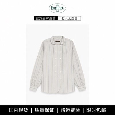 【现货】theBarnnet shell韩国设计师双排扣宽松条纹长袖衬衫