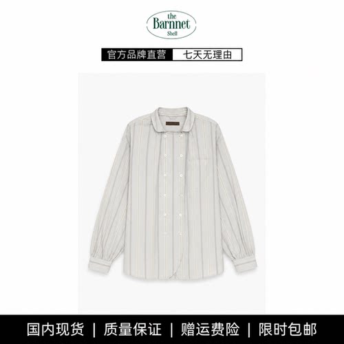 【现货】theBarnnet shell韩国设计师双排扣宽松条纹长袖衬衫