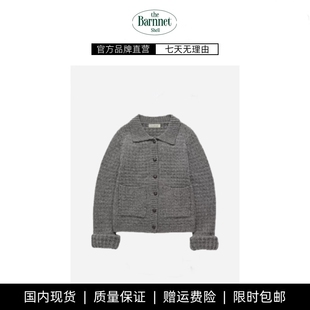 羊毛针织衫 shell韩版 theBarnnet 系扣毛衣慵懒感翻领开衫 现货