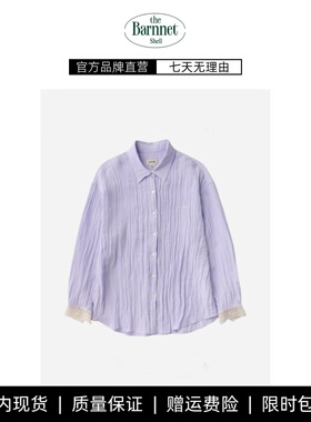 【现货】theBarnnet shell紫色蕾丝袖口拼接翻领衬衫褶皱宽松上衣
