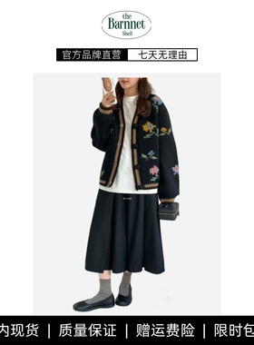 【现货】theBarnnet shell韩国egg花朵开衫v领单排扣图案毛衣外套