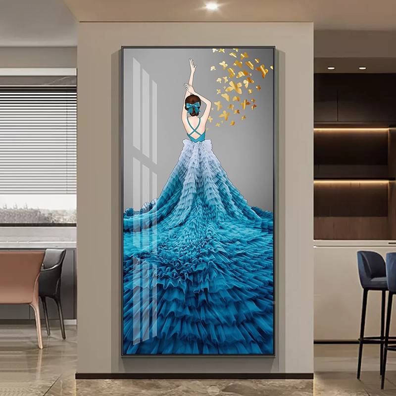 装饰挂69423画沙发店背玄景孩壁画客画厅大气轻奢人物小女服关瓷