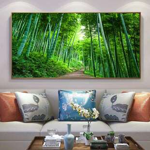 现代简约客厅装饰画绿色竹子竹林风景墙壁画书房办公室挂画大尺寸