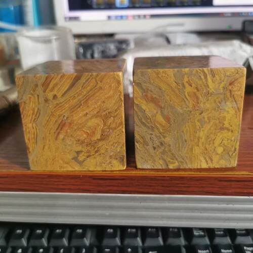 大尺寸印章一对6*6*6CM印度黄木纹印章金丝黄木金石篆刻石料印石