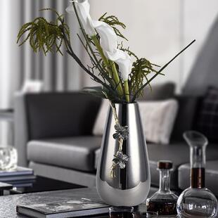 金属电镀银花瓶银色镜面不锈钢陶瓷瓶摆件花艺高级感餐桌轻奢花器