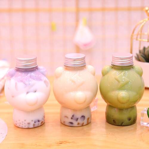 小熊创意异形一次性奶茶杯子pet塑料瓶圣诞款瓶饮料罐子跨境热销