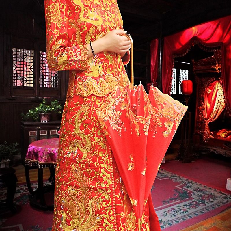 结婚红伞婚伞新娘伞红色出嫁伞婚庆用中式婚礼陪嫁出门红雨伞喜伞