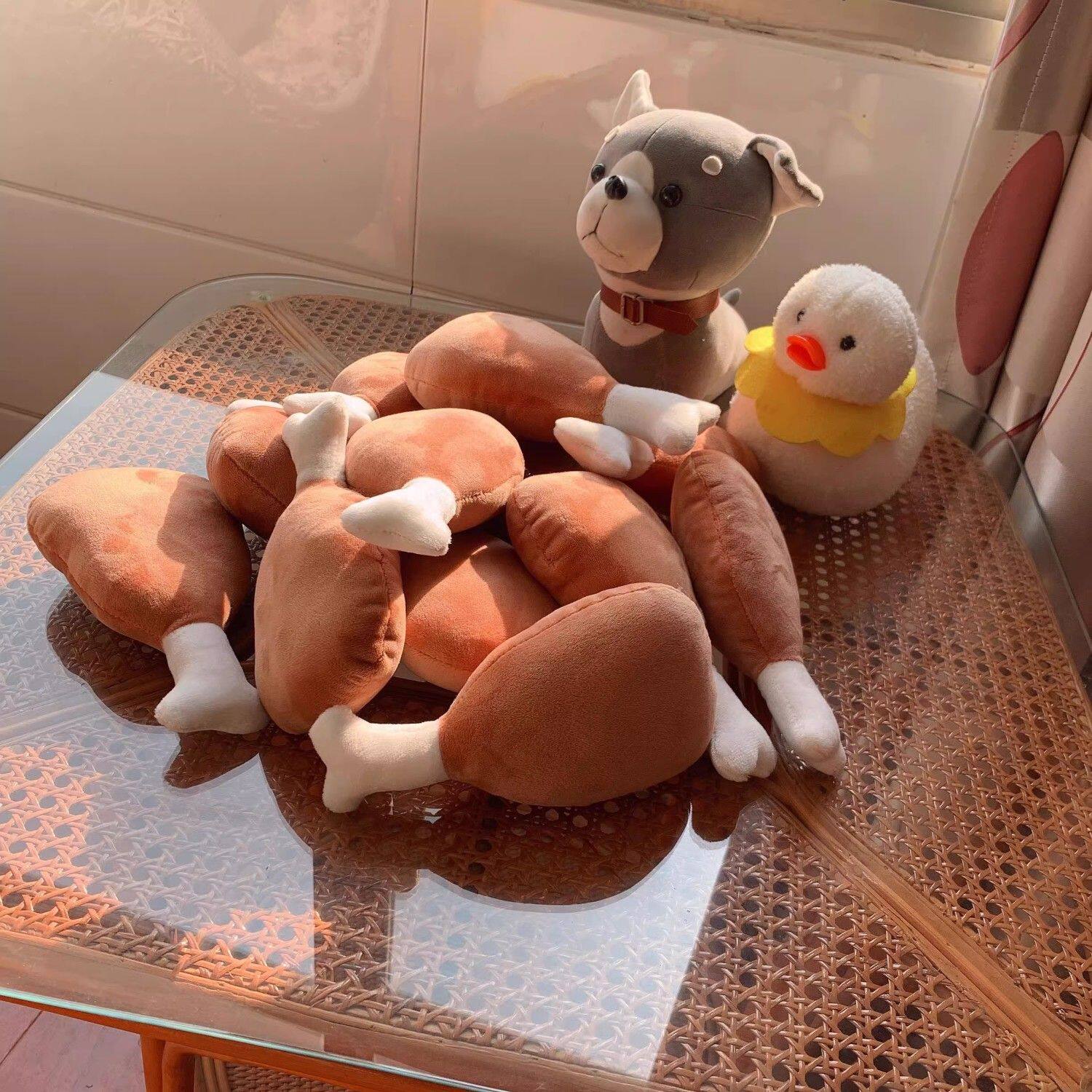 毛绒玩具鸡腿公仔小号狗狗猫咪啃咬毛绒玩偶骨头葱抱枕趴睡午休枕