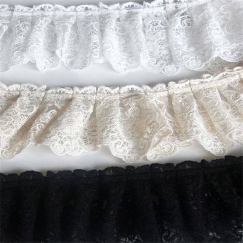 6cm 宽欧式网纱刺绣大花朵皱褶花边 DIY 衣服裙边装饰辅料