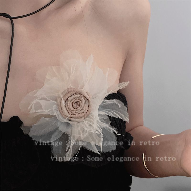 超仙毛毛玫瑰花胸针手工小众高颜值礼服西装花朵胸花配饰