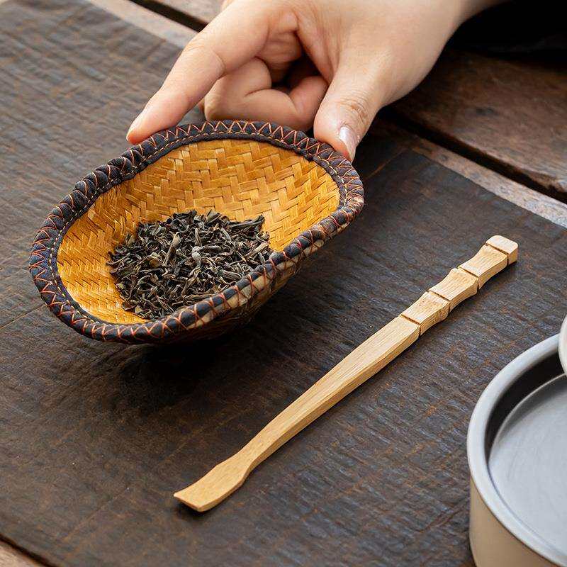 新款乌龟茶则天然龟甲茶则竹编龟甲竹编茶则送竹茶拨套装送收纳袋