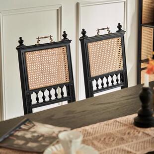 沉光手提椅复古实木椅美式餐厅藤编餐椅卧室梳妆凳子坐新中式风