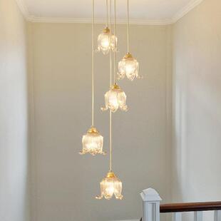 楼梯吊灯长复式别墅挑高loft公寓客厅中空美式简约法式奶油小吊灯