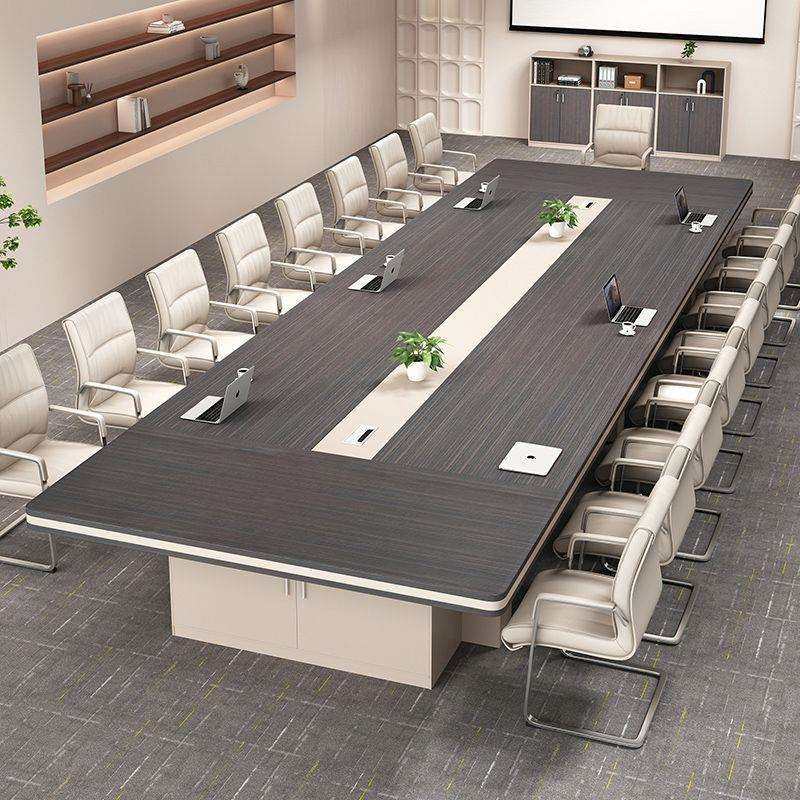 SJN办公大型会议桌长桌简约现代办公桌长方形会议室桌椅组合圆角