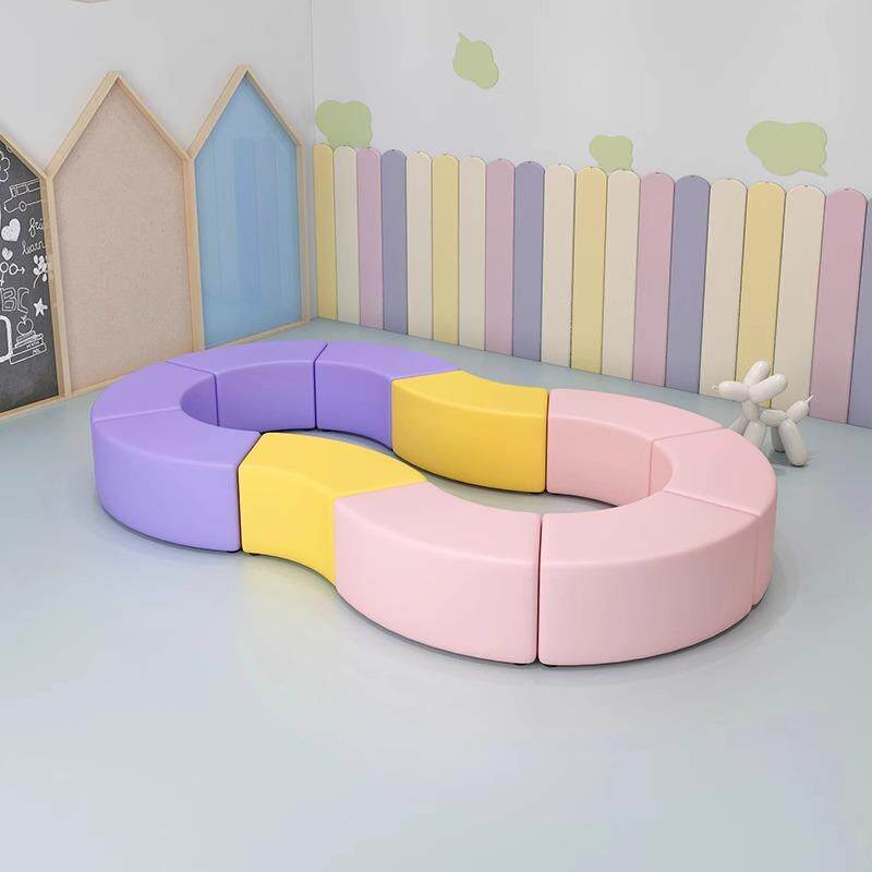 幼儿园早教中心培训班机构家长休息等候区圆型弧形创意沙发凳组合