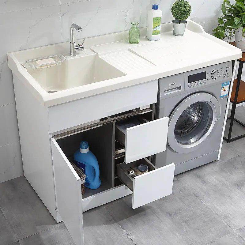 不锈钢洗衣机柜洗衣池带搓衣板洗衣机一体柜阳台洗衣柜浴室柜组合