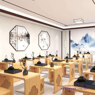 实木国学书法小学幼儿园课桌椅书画桌新中式围棋古筝茶艺培训桌椅