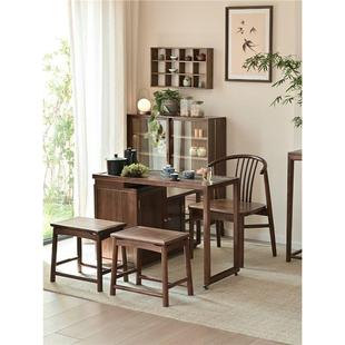 新款阳台实木茶桌茶台旋转折叠家用小户型可移动泡茶边柜桌椅组合