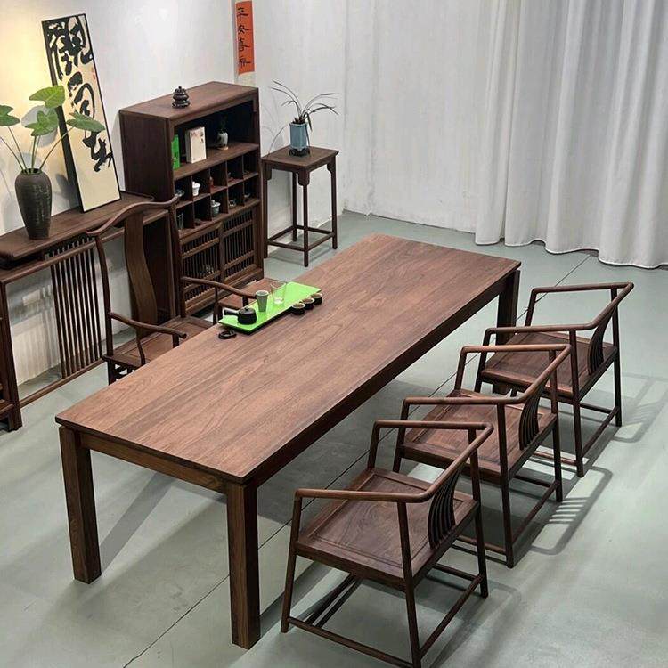 新中式实木茶桌椅组合大气家用泡茶桌茶台黑胡桃木墩墩桌家装建材
