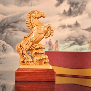 崖柏木雕刻马上有钱摆件木雕马车摆家居摆饰木质工艺品