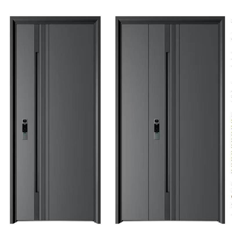 甲级入户单开门子母门安全内置龙骨简约大气镶嵌指纹锁镶嵌拉手