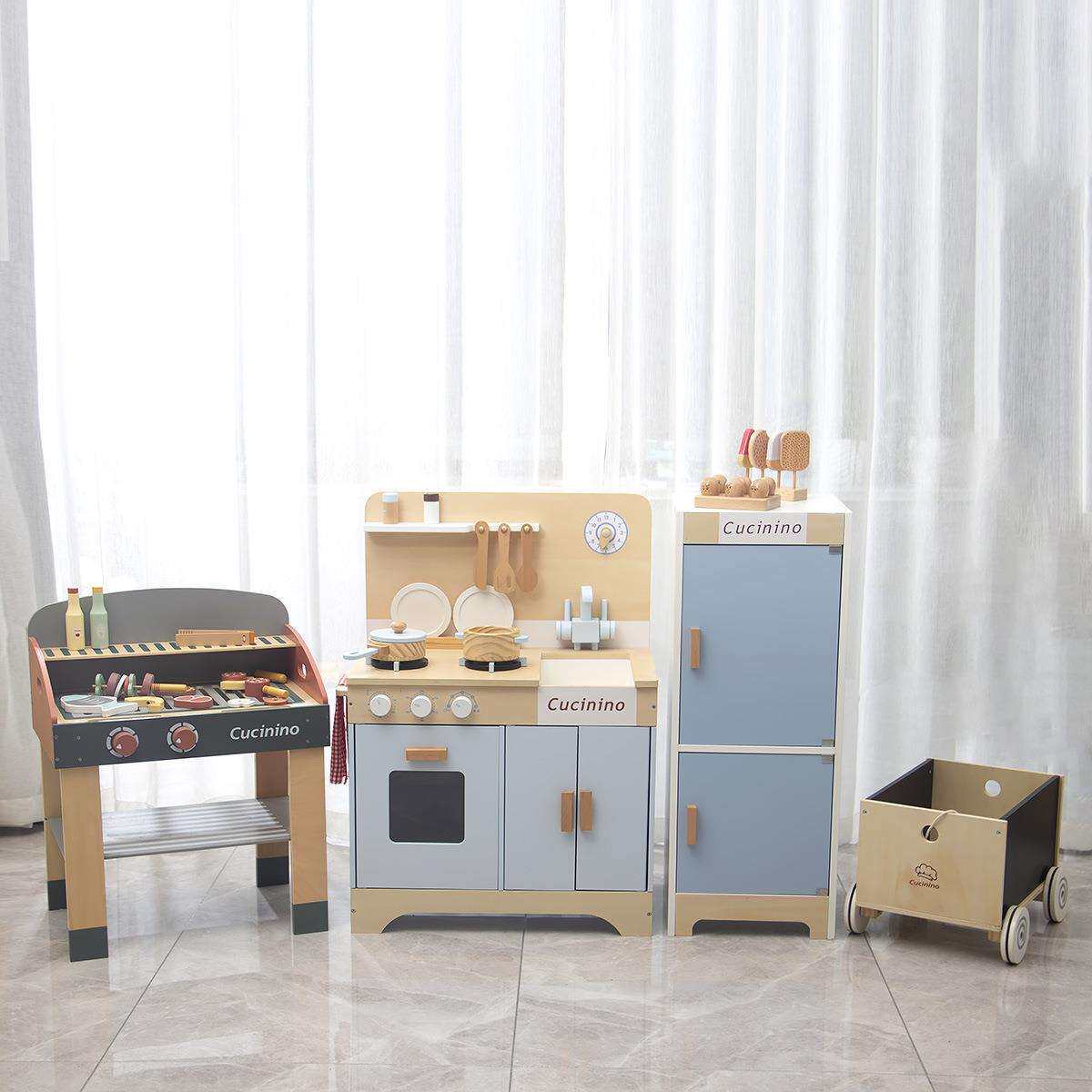 儿童木质仿真过家家厨房迷你餐厅男女孩蒸煮做饭套装早教玩具