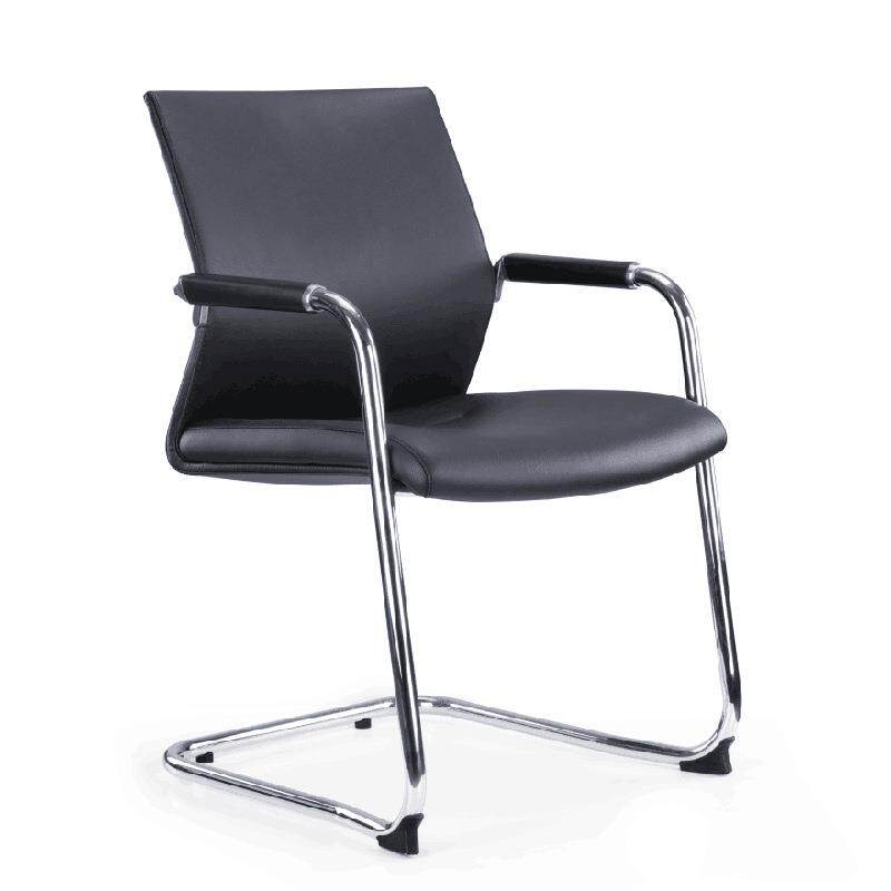 黑色皮艺简约弓形办公椅电脑椅会议椅真皮人体工学椅靠背员工椅子