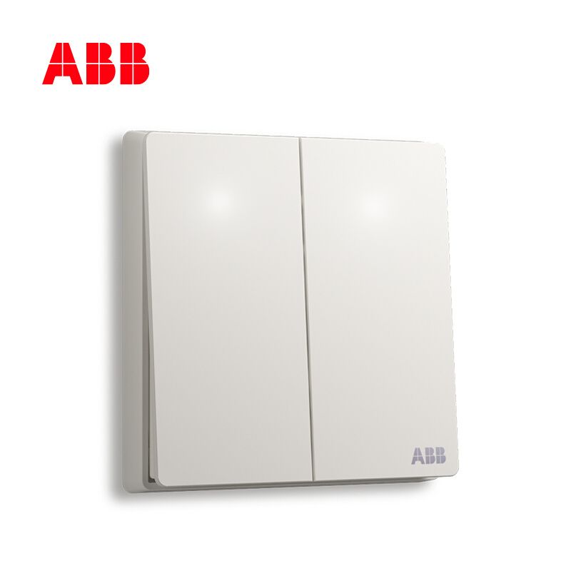 ABB直边开关插座面板86型两联两开双控带LED指示灯轩致白色AF168L